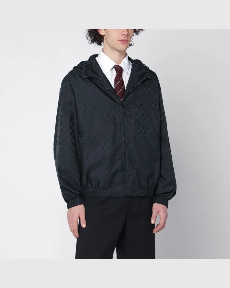 Gucci Dunkelblaue GG-Nylonjacke mit Reißverschluss Blau