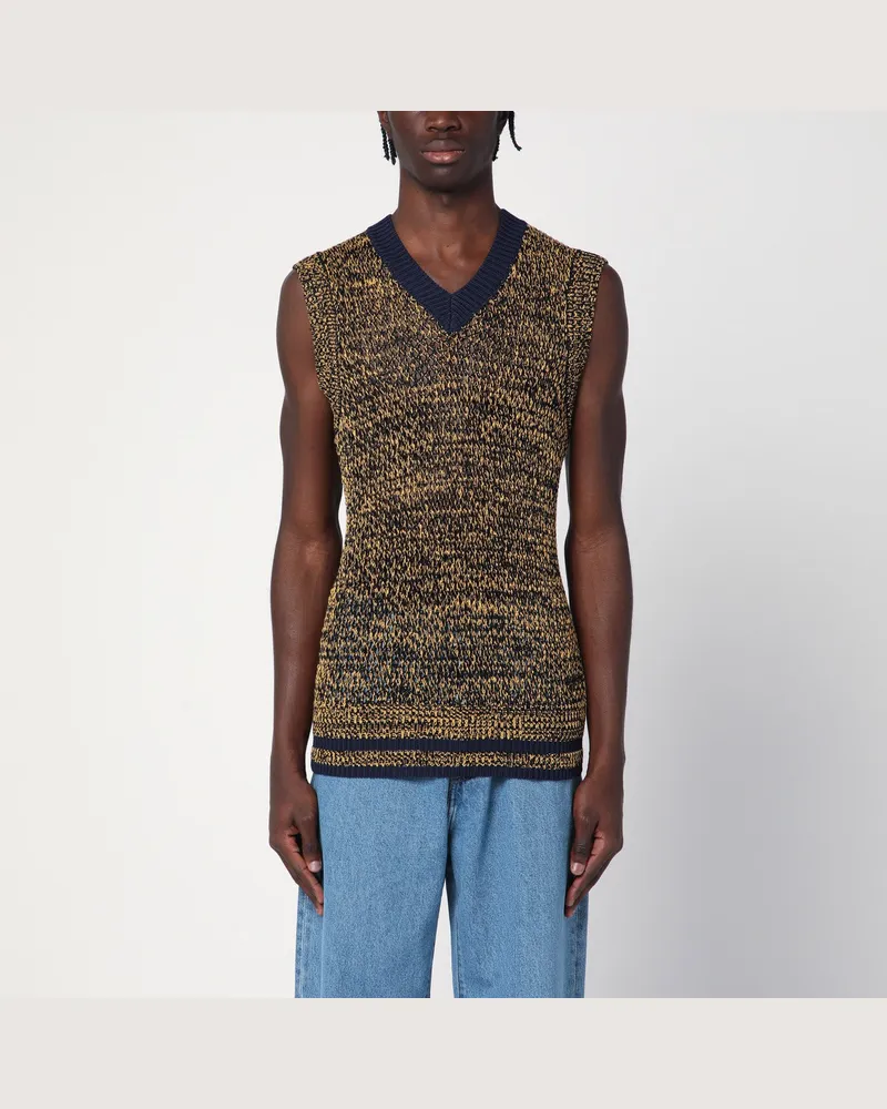 Wales Bonner Weste mit marineblauem/gelbem Muster aus Baumwollgemisch 