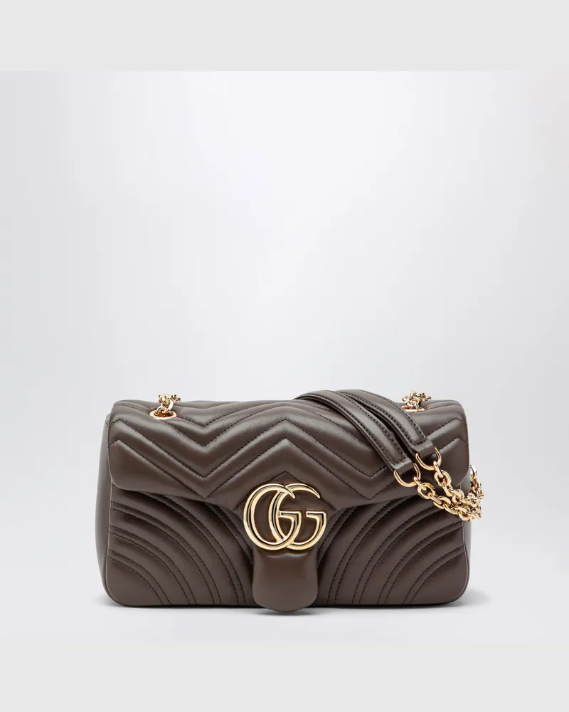 Gucci Mittelgroße GG Marmont Schultertasche aus taupefarbenem Leder Brown