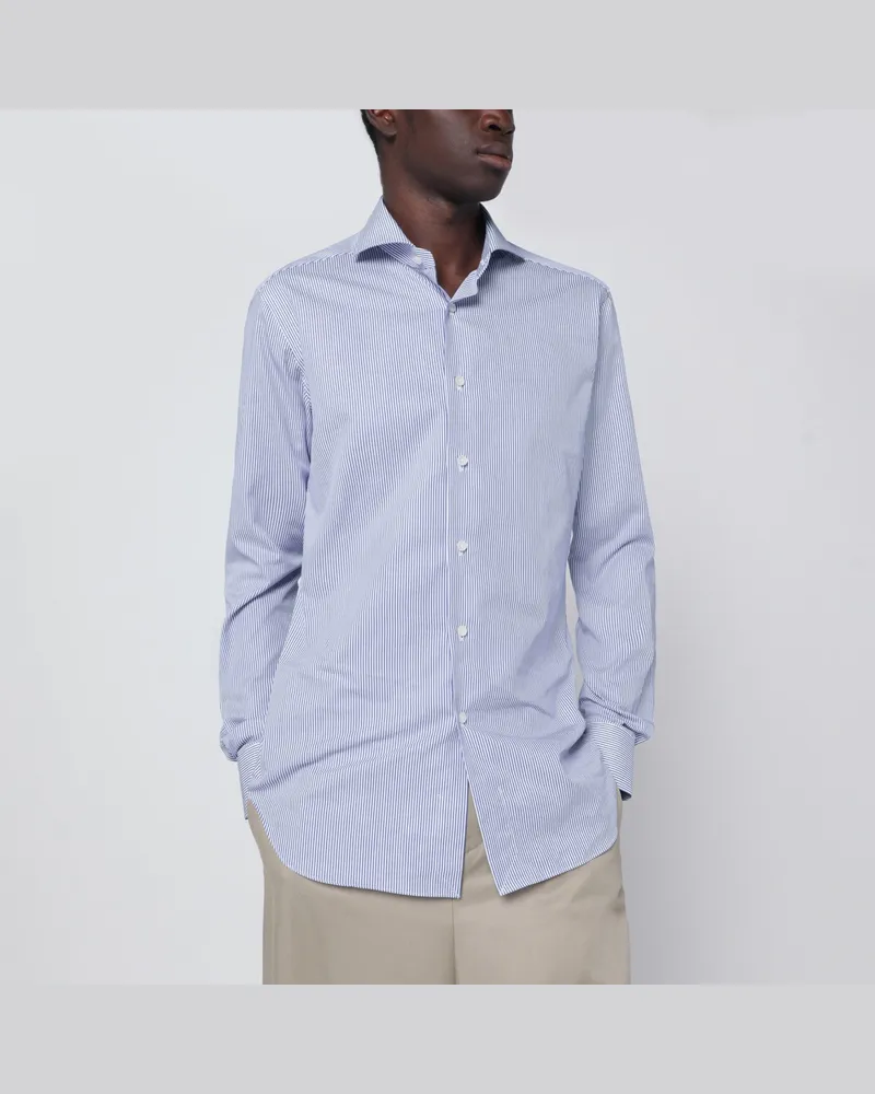 XACUS Weißes gestreiftes Travel-Hemd Blue