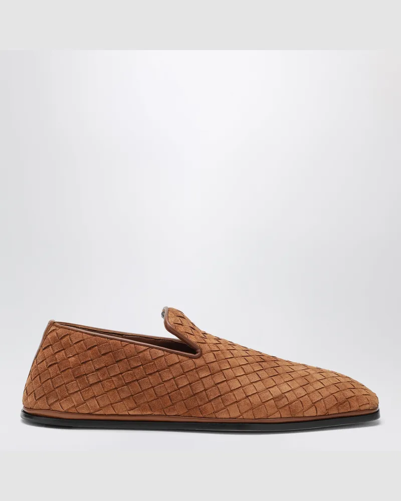 Bottega Veneta Palazzo Slipper aus hellbraunem Intrecciato-Wildleder Brown