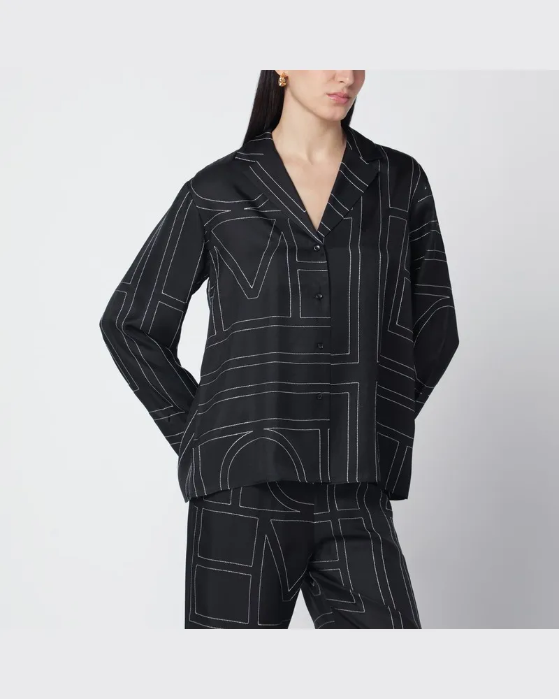 Totême Schwarzes Seidenhemd mit Monogramm Schwarz