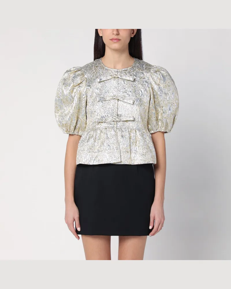 Ganni Bluse mit Schleifen gold/silber Metallisch