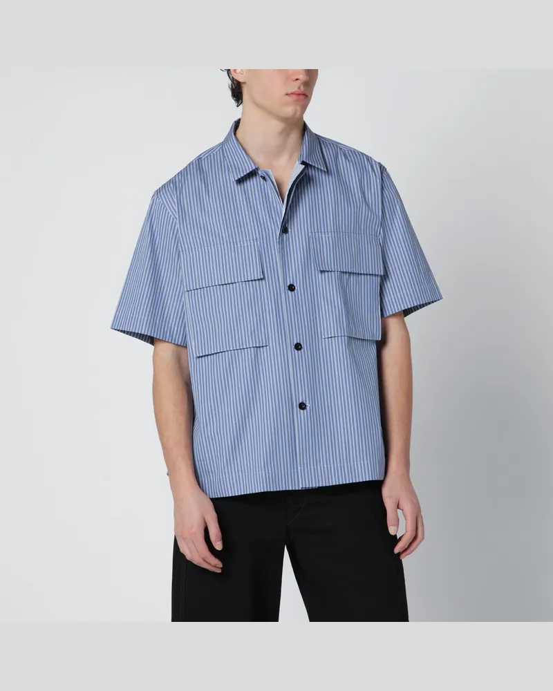 Sacai Hellblaues gestreiftes Baumwollhemd Blue