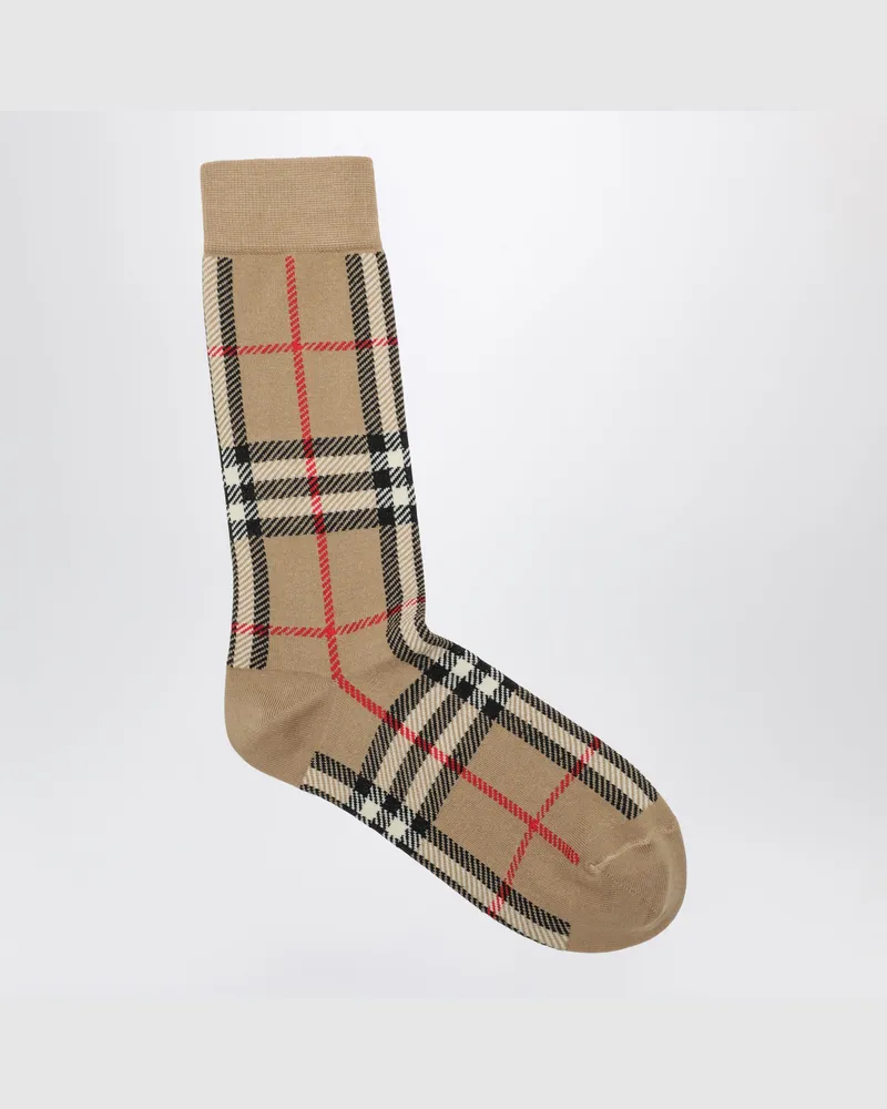 Burberry Beige Check-Socken aus Baumwoll-Kaschmir-Mischung Beige