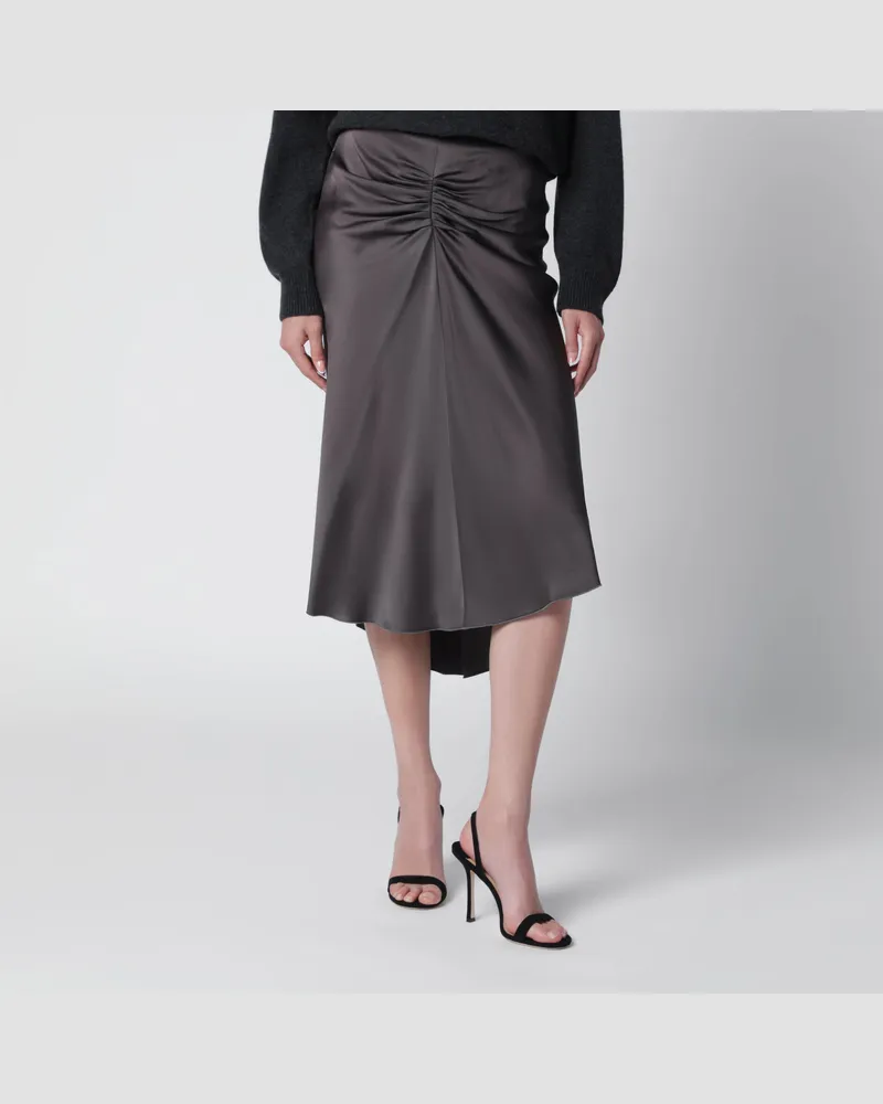 Victoria Beckham Bela Midirock aus Crêpe-Satin in Mineralgrau Brown