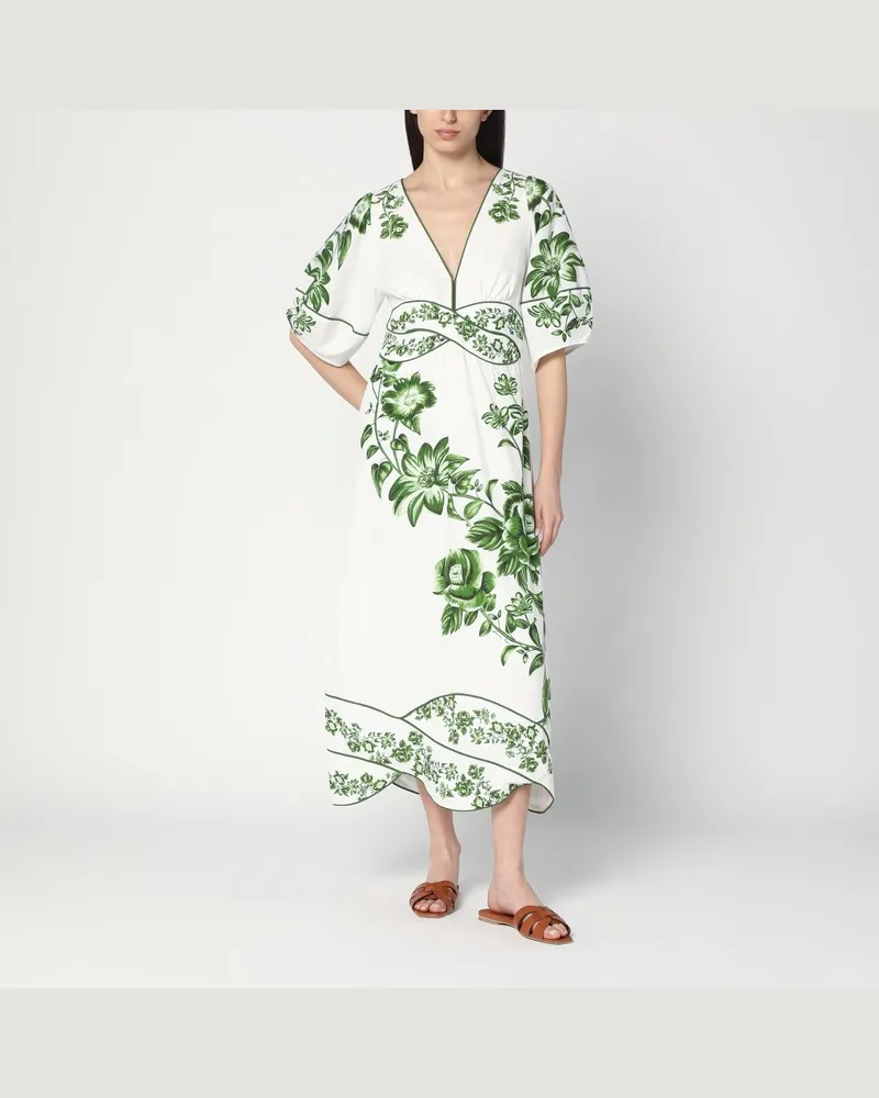 FARM Rio Floral Cascade Midi-Kleid weiß/grün Weiß
