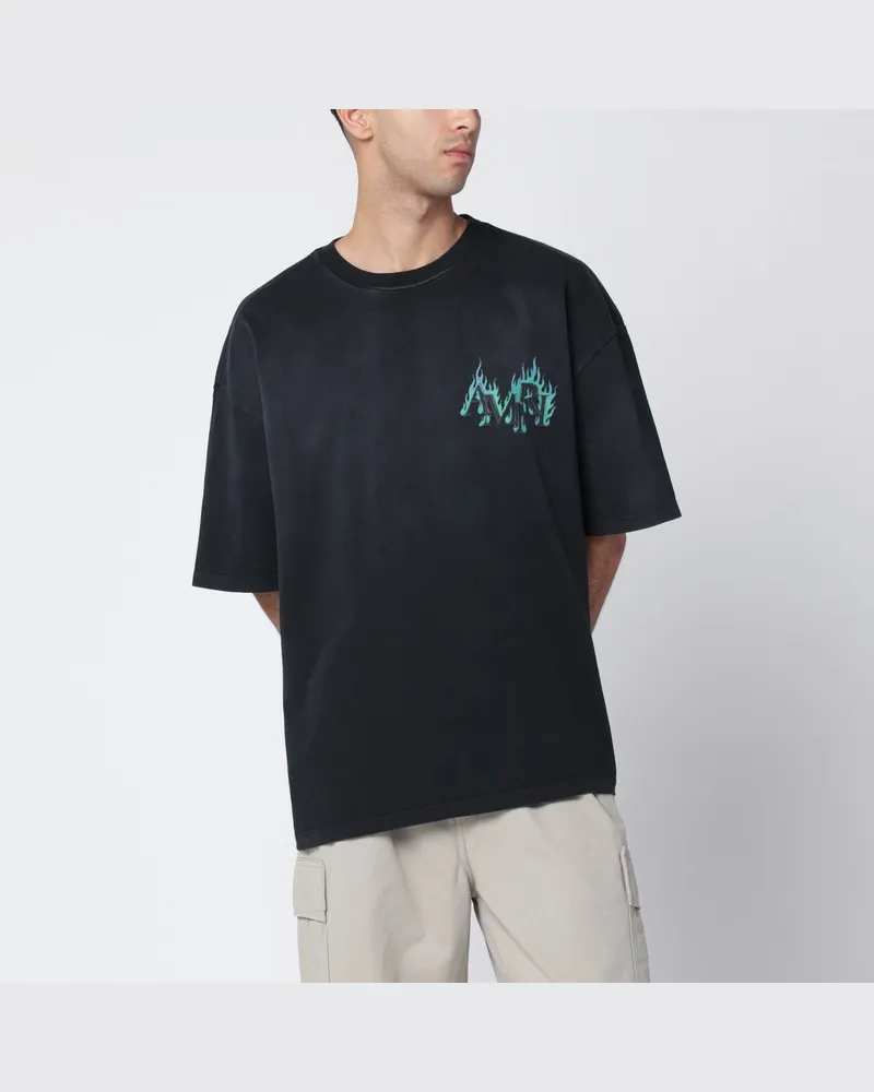Amiri Schwarzes T-Shirt mit Flames-Logoprint Schwarz