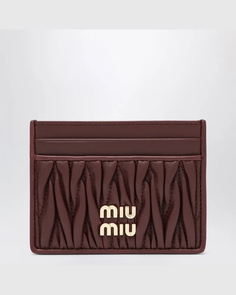 Miu Miu Kartenetui aus bordeauxfarbenem gestepptem Nappaleder Burgundy