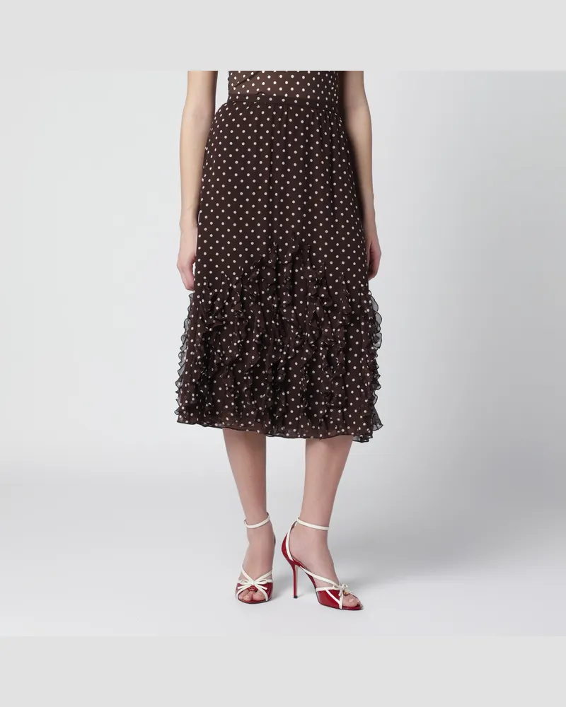 Valentino Garavani Brauner Seidenrock mit Plusdepois-Muster Brown