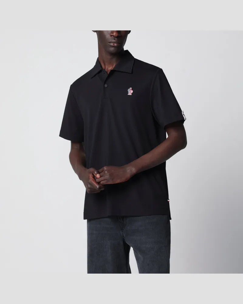 Moncler Schwarzes Poloshirt mit Logo-Patch Black
