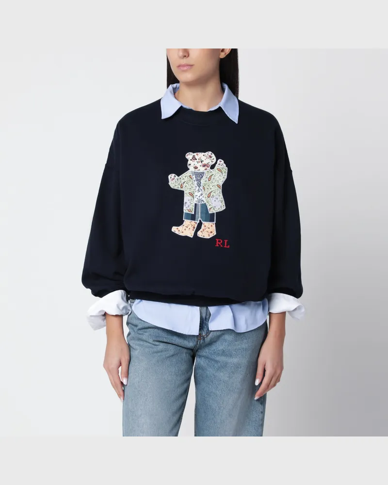 Ralph Lauren Blaues Polo Bear Patchwork-Sweatshirt aus Baumwollmischung Blue