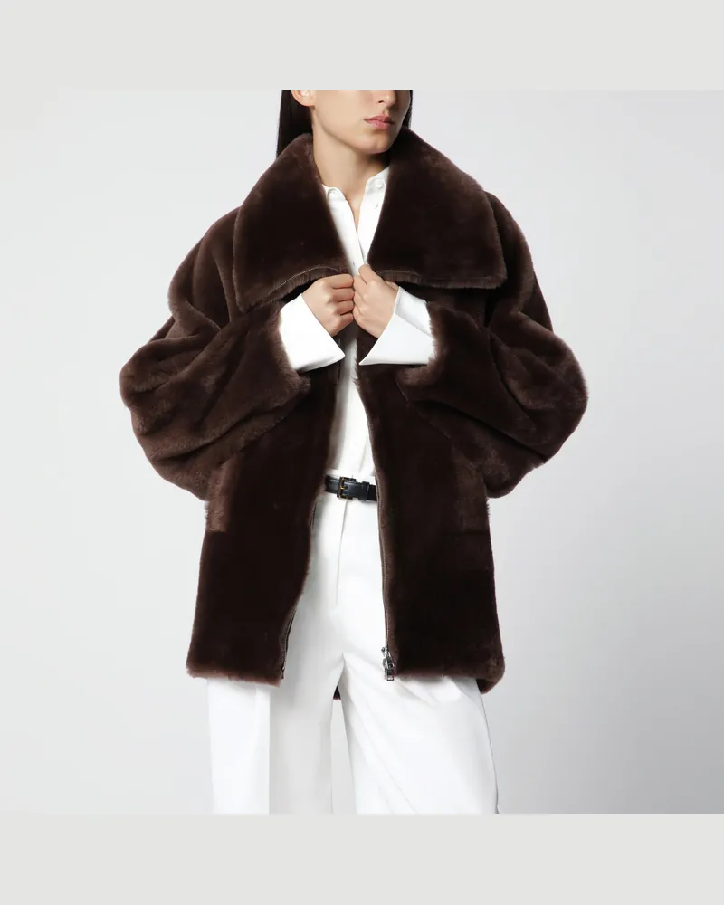 BLANCHA Shearlingjacke mit Reißverschluss in Eichenbraun Brown