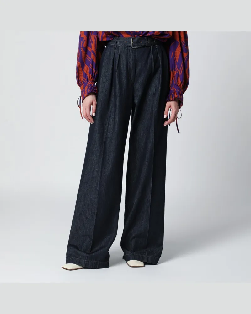 Dries van Noten Weite Hose aus indigoblauem Denim Blau
