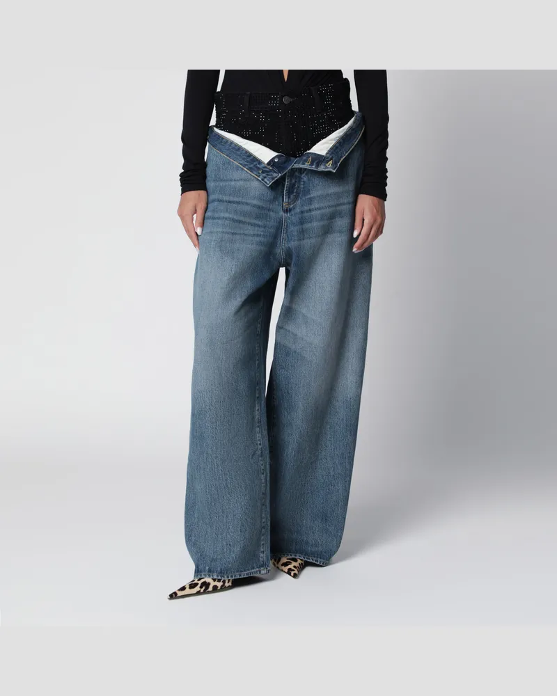 ATTICO Blaue und schwarze Wide-Leg-Jeans mit doppeltem Bund Blue