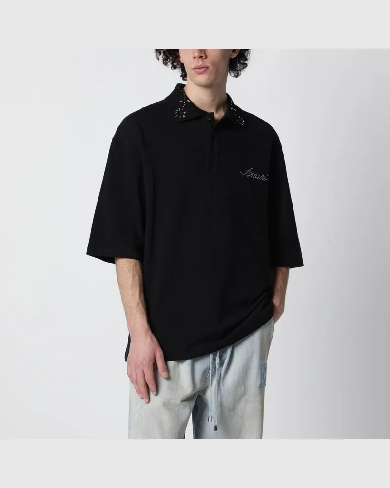 Amiri Schwarzes Oversize-Poloshirt aus Baumwolle Schwarz