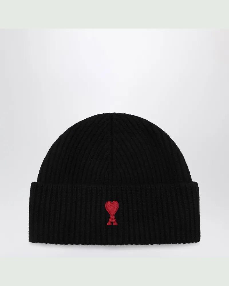 AMI Paris Schwarze Ami de Coeur Wollmütze Black
