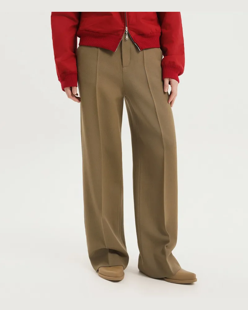 1989 STUDIO Olivgrüne gerade geschnittene Wollhose 