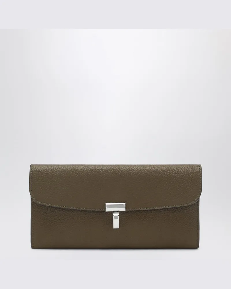 Totême Taupefarbenes T-Lock-Portemonnaie aus genarbtem Leder Grau
