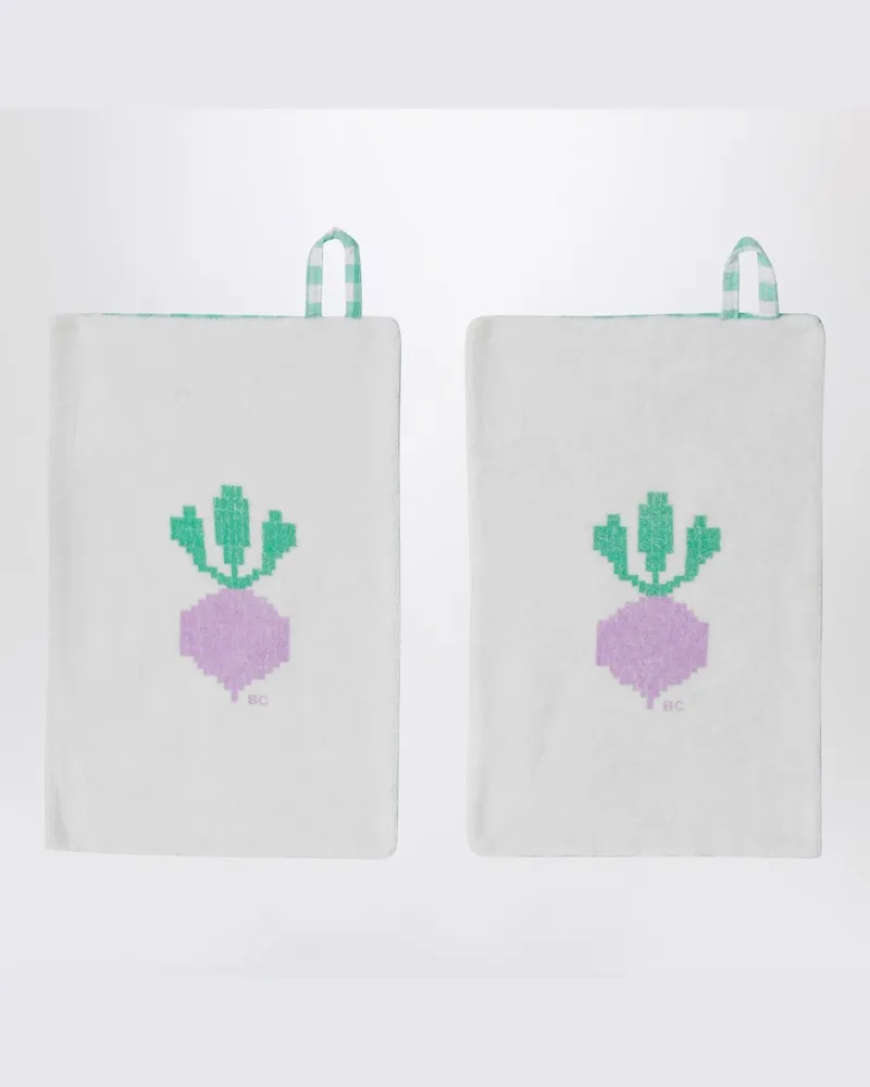 BOBO CHOSES Set aus zwei Waschlappen mit Karomuster und Radieschen Grün