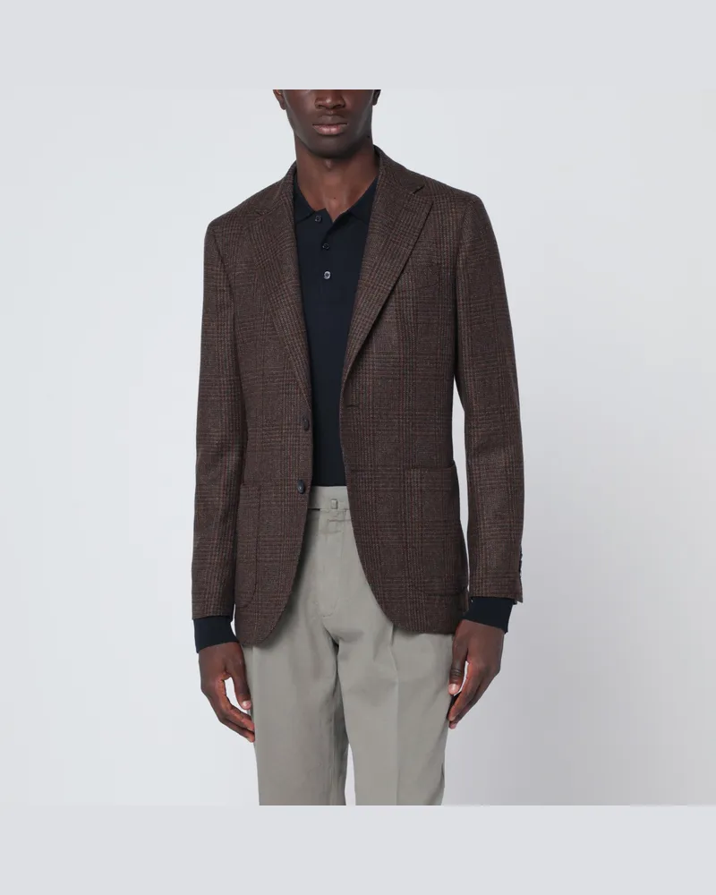 Biagio Santaniello Braune Jacke im Prince of Wales-Karo Brown