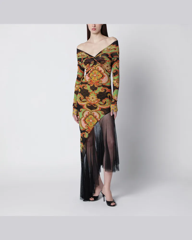 Etro Asymmetrisches Midikleid aus Stretch-Tüll mit traditionellem Blumenprint Yellow