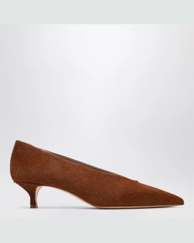 Le Monde Béryl Babouche Kitten Pumps mit Ponyfell-Effekt Beige