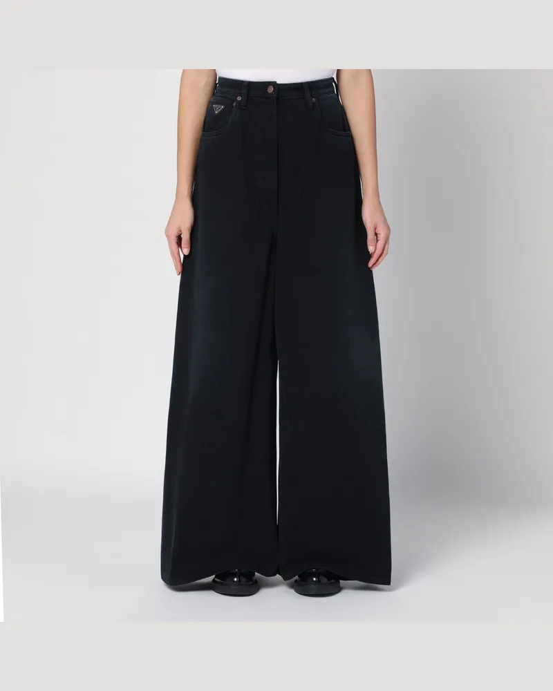 Prada Schwarze Jeans mit weitem Bein Schwarz