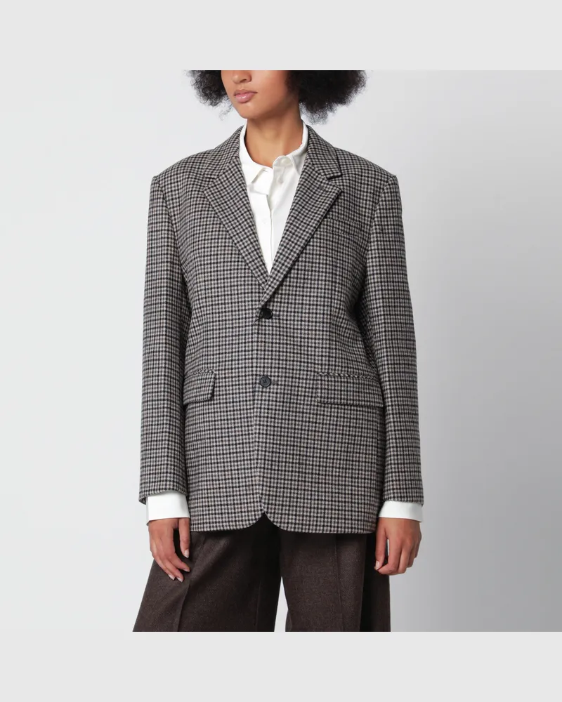 Dunst Klassischer beigefarbener karierter Wollblazer mit zwei Knöpfen Beige