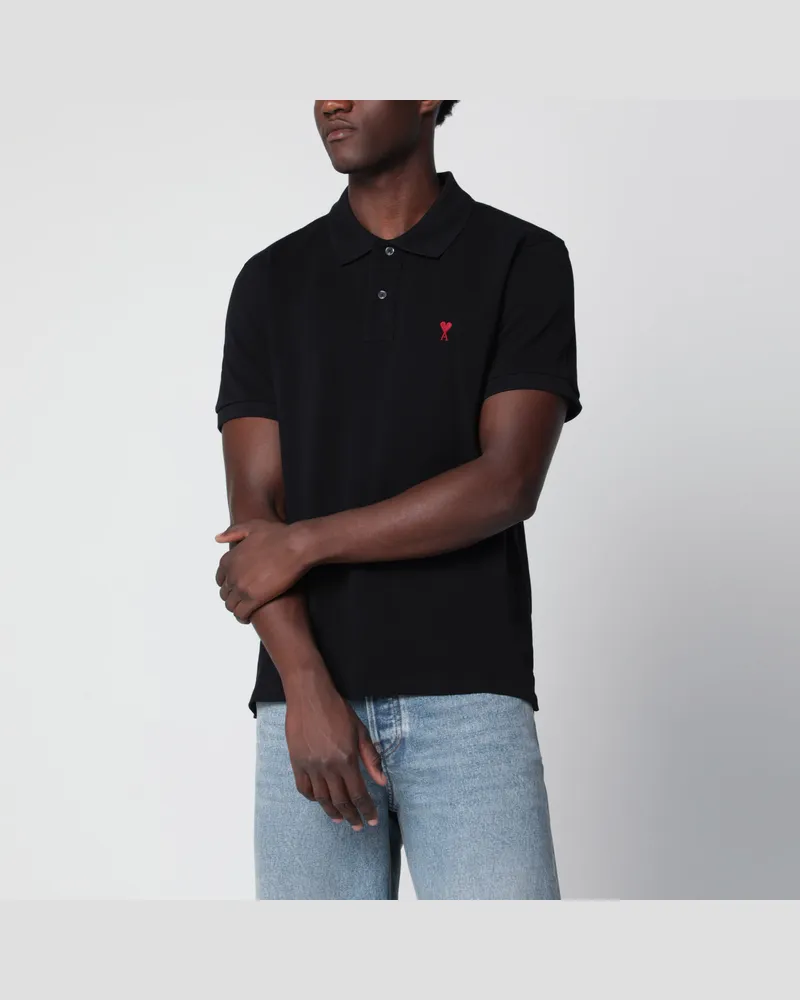 AMI Paris Schwarzes Ami de Coeur Poloshirt Black
