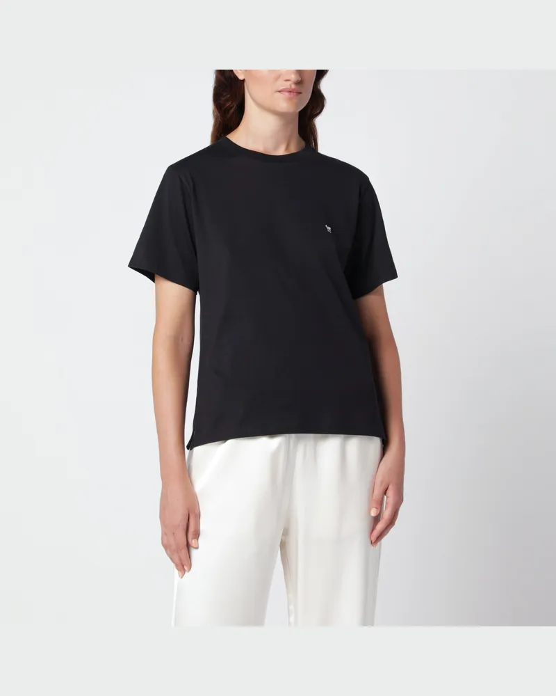 Max Mara Schwarzes T-Shirt aus Baumwolle mit Logostickerei Black