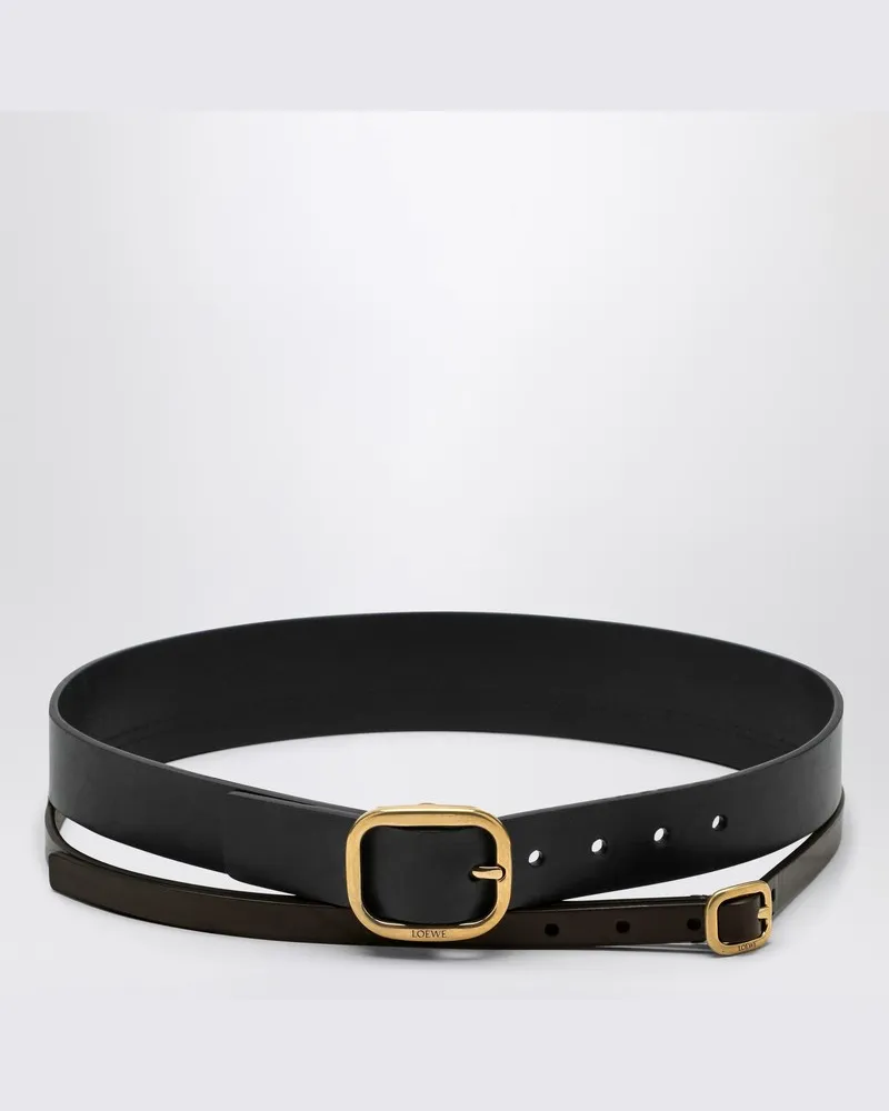 Loewe Schwarzer doppelter Ledergürtel Schwarz
