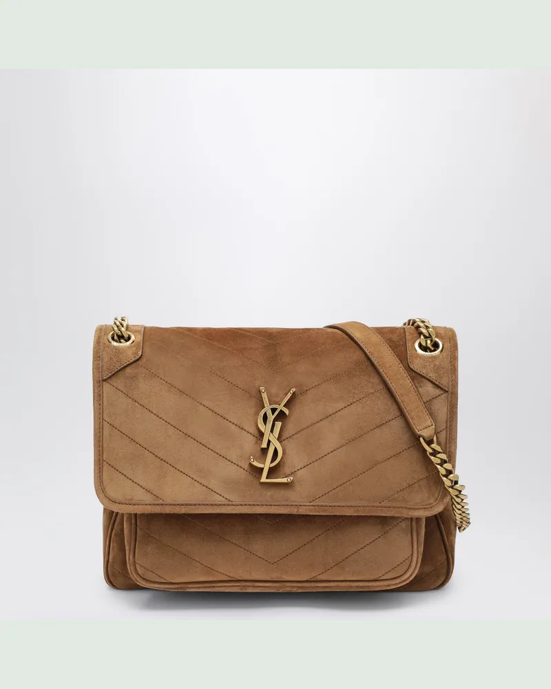 Saint Laurent Mittelgroße Niki Tasche aus Veloursleder in Cognac Caramel Orange