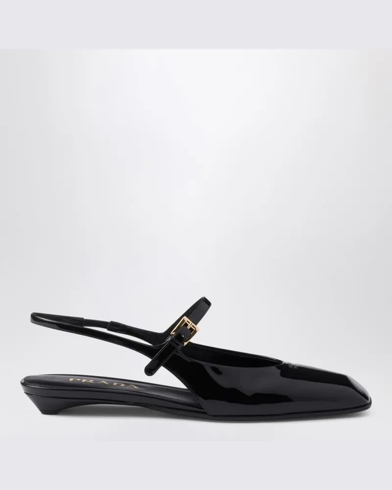 Prada Schwarzer Lackleder Slingback Ballerina Schwarz