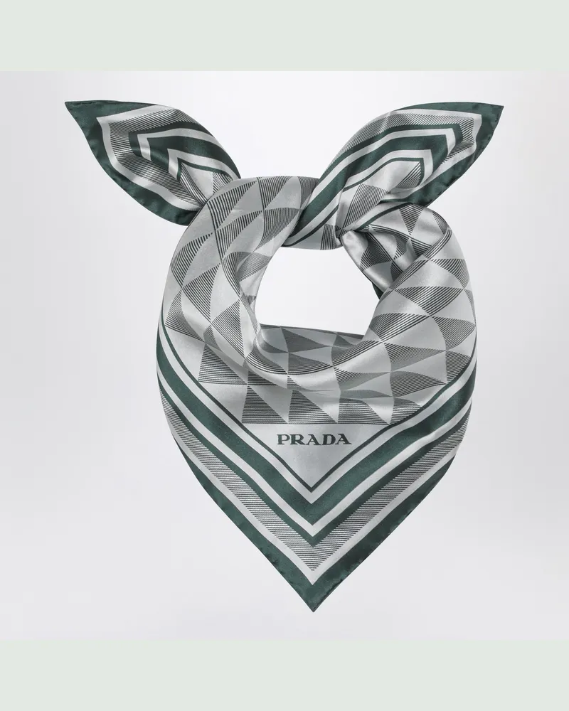 Prada Smaragdgrüner bedruckter Seidentwill-Schal 55x55 Green