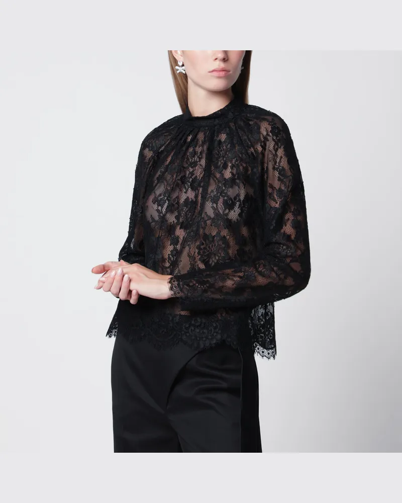 Self-Portrait Schwarze Spitzenbluse mit hohem Kragen Black