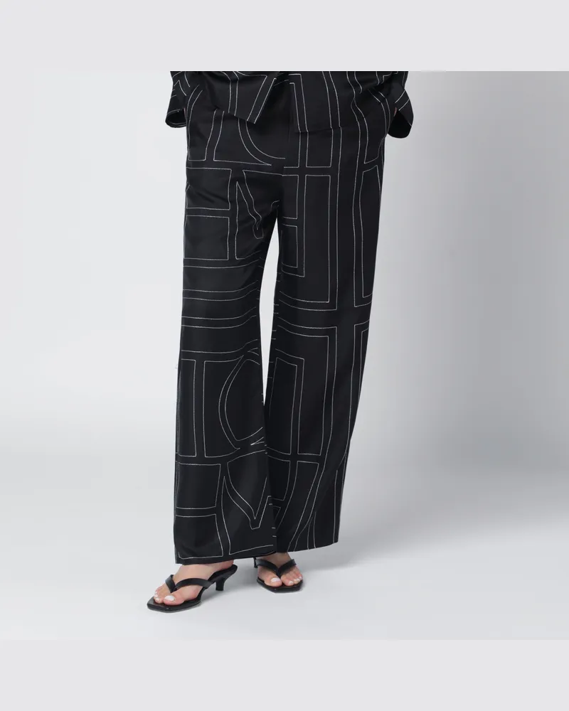 Totême Monogramm-Pyjamahose aus schwarzer Seide Black