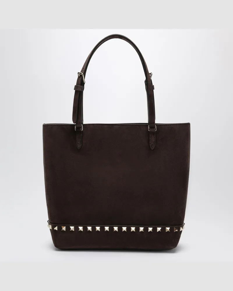 Valentino Garavani Braune Rockstud Tasche aus Veloursleder Brown
