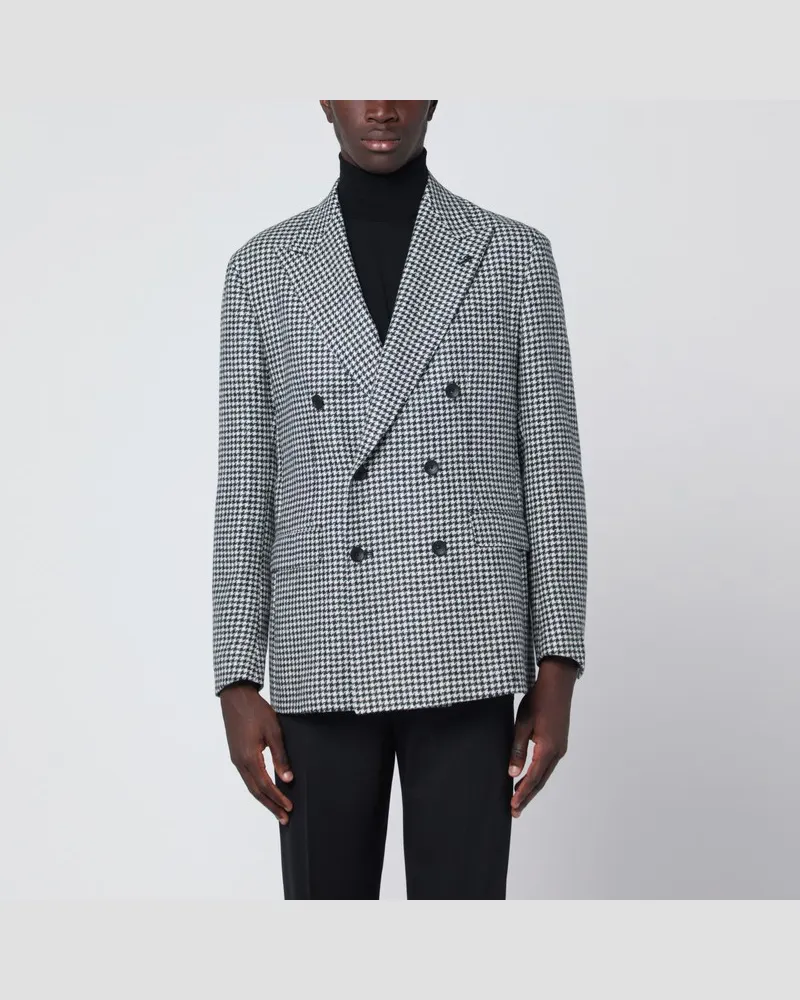 Tagliatore Schwarz/weiß karierte doppelreihige Jacke (Hahnentritt Schwarz