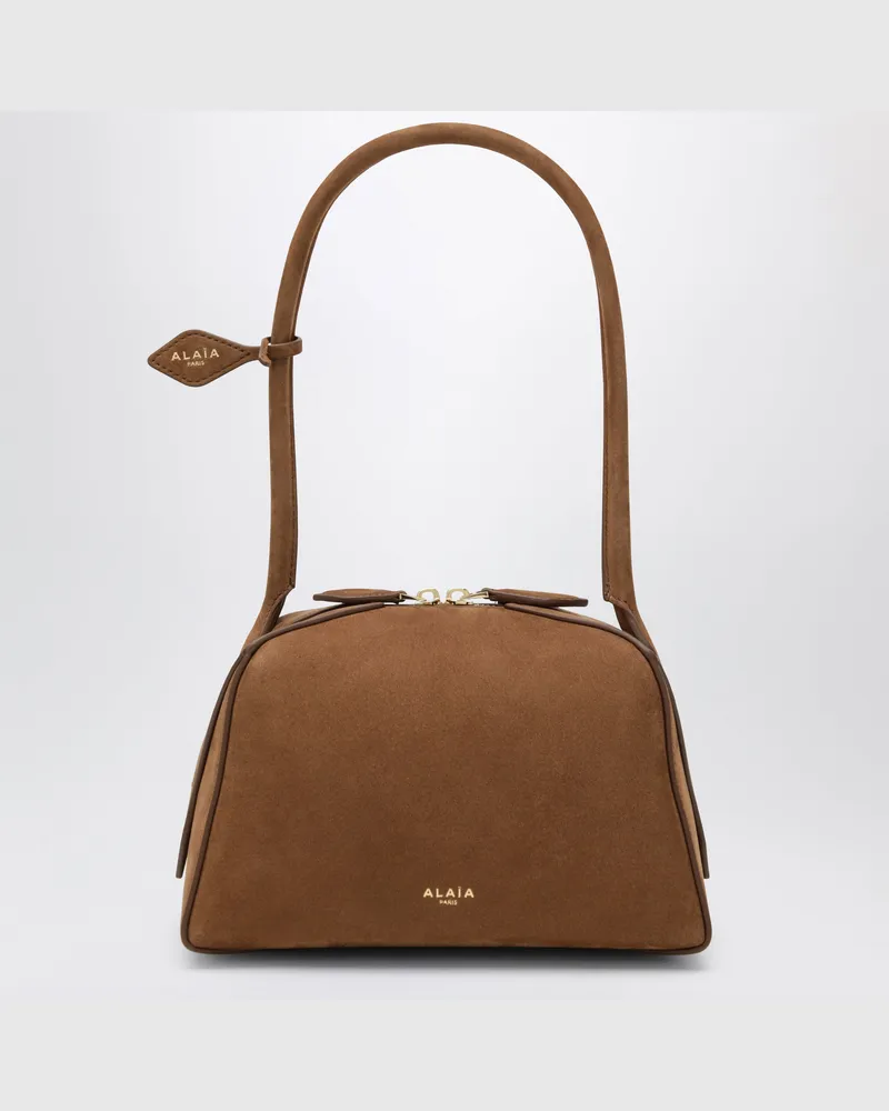 Alaïa Kleine Le Bouledogue Tasche aus hellbraunem Nubukleder Brown