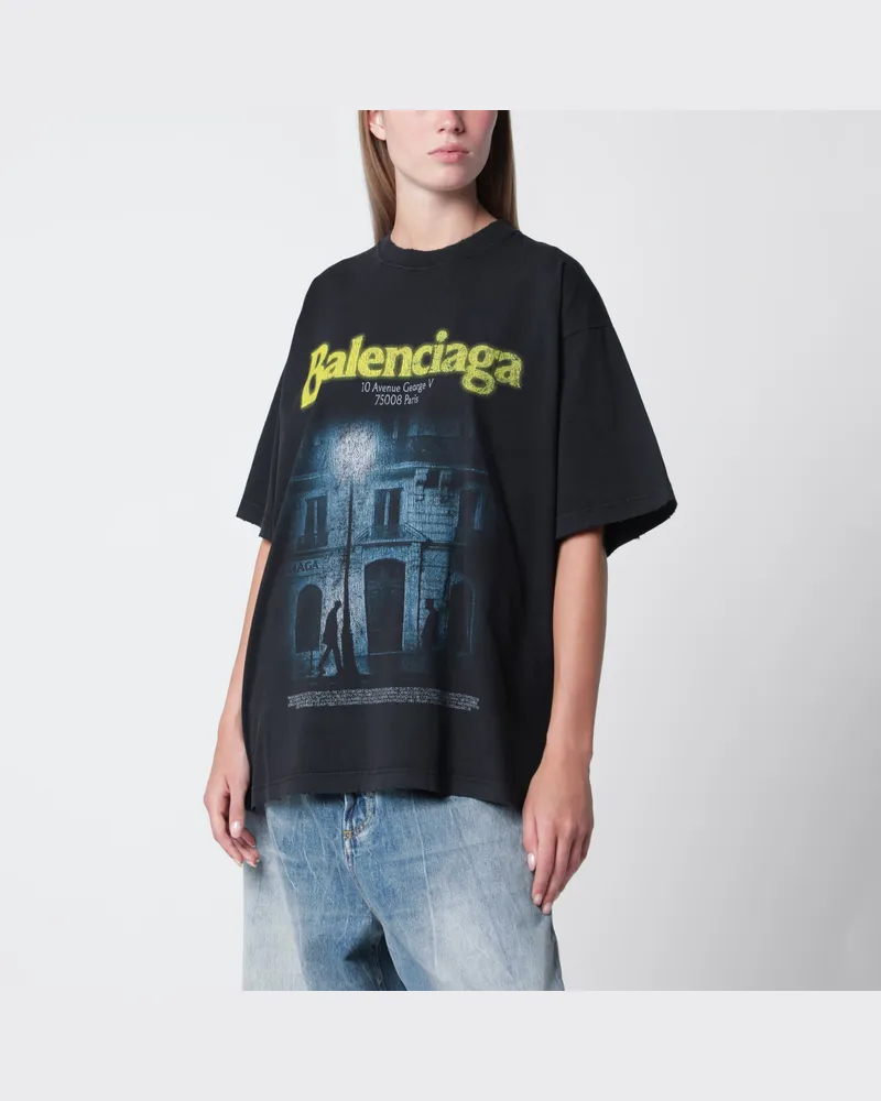 Balenciaga Schwarz verwaschenes Oversize-T-Shirt mit Logo-Print Black