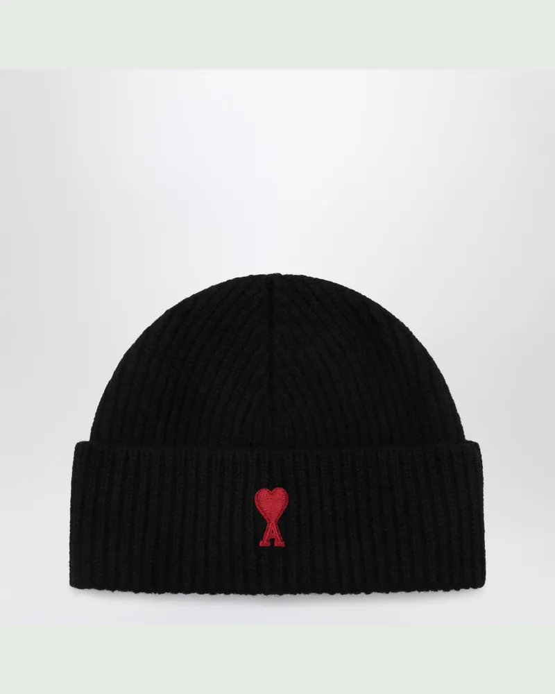 AMI Paris Schwarze Ami de Coeur Wollmütze Black