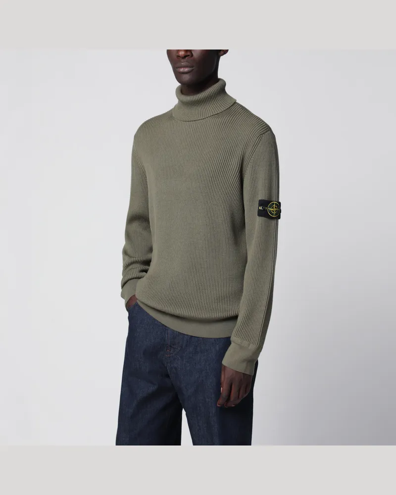 Stone Island Militärgrüner gerippter Rollkragenpullover Green