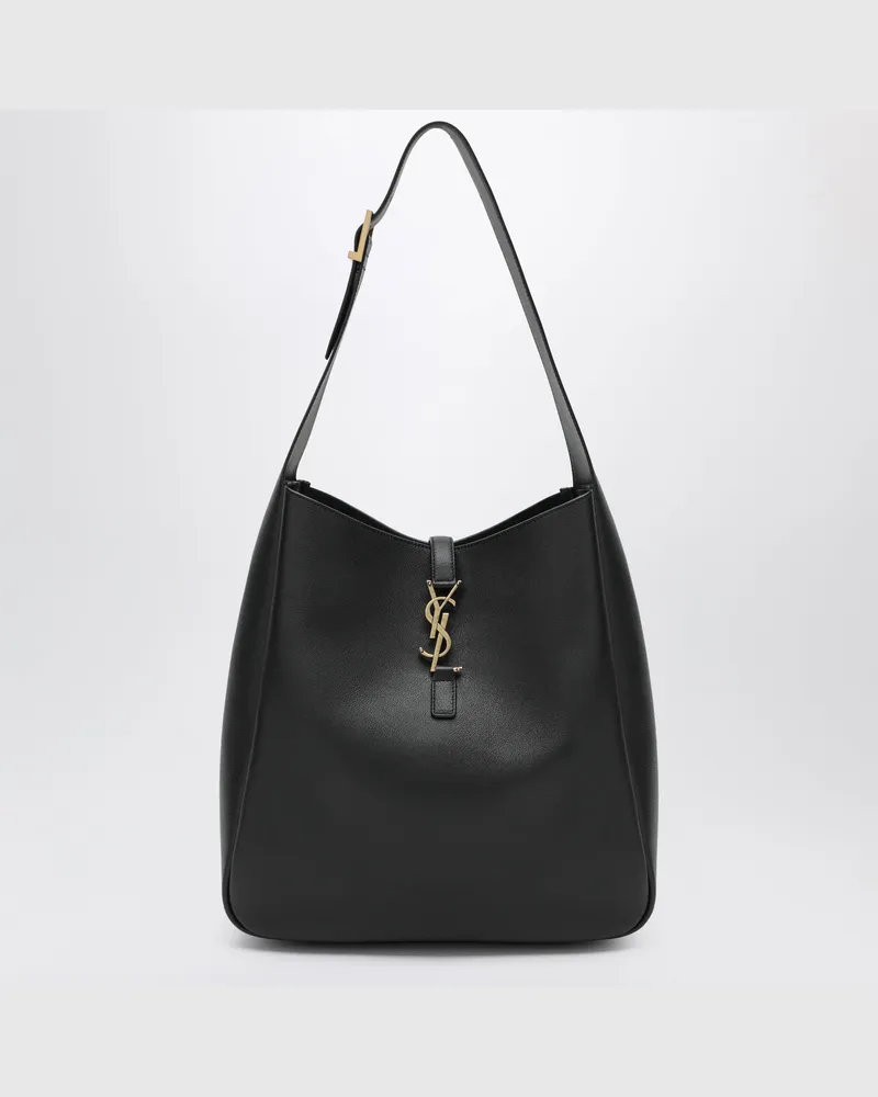 Saint Laurent Schwarze LE 5 À 7 Large Tasche Aus Genarbtem Leder Black
