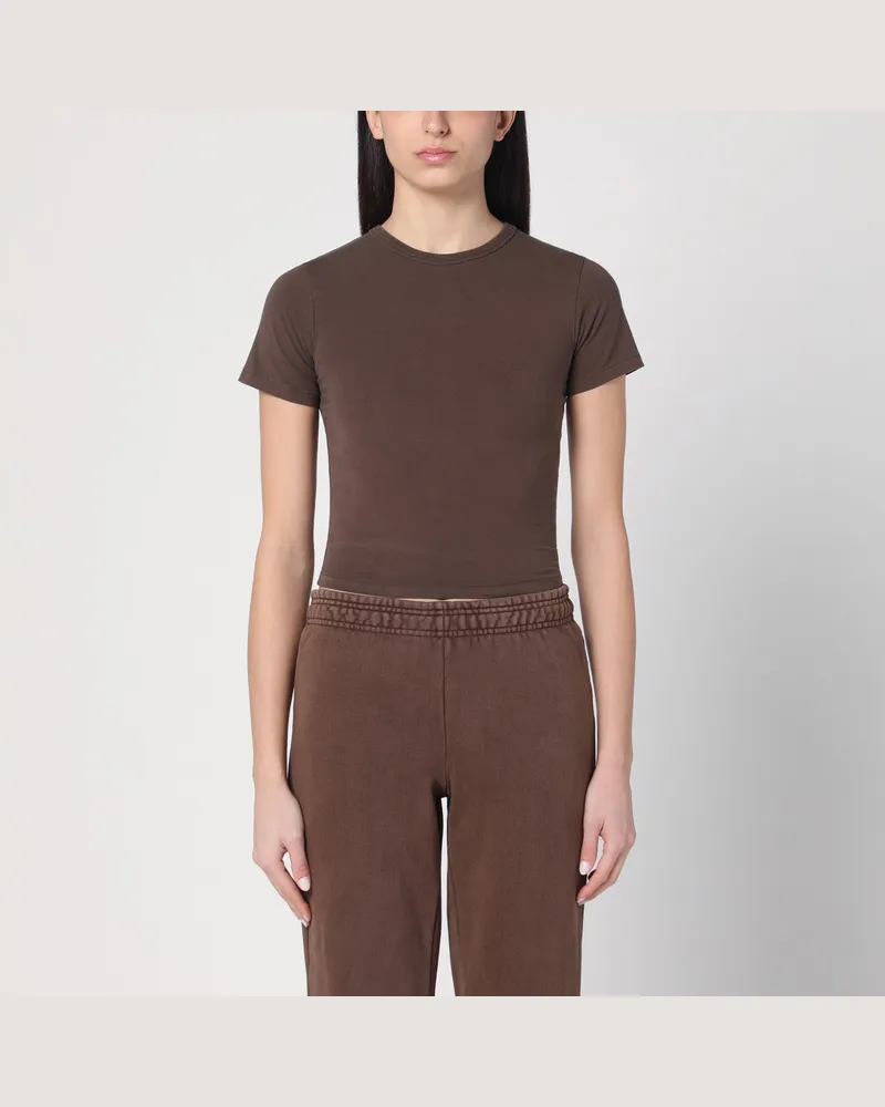 Entire Studios Braunes Cropped-T-Shirt aus Baumwolle Brown
