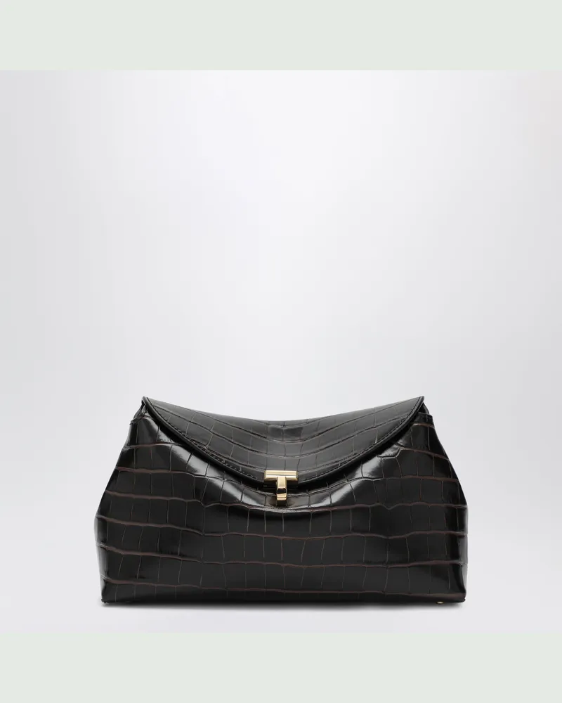 Totême Braune T-lock Clutch aus Krokodilgeprägtem Leder Brown