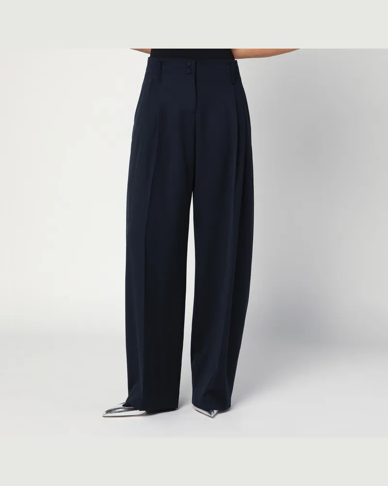 Alexander McQueen Weite marineblaue Wollhose 