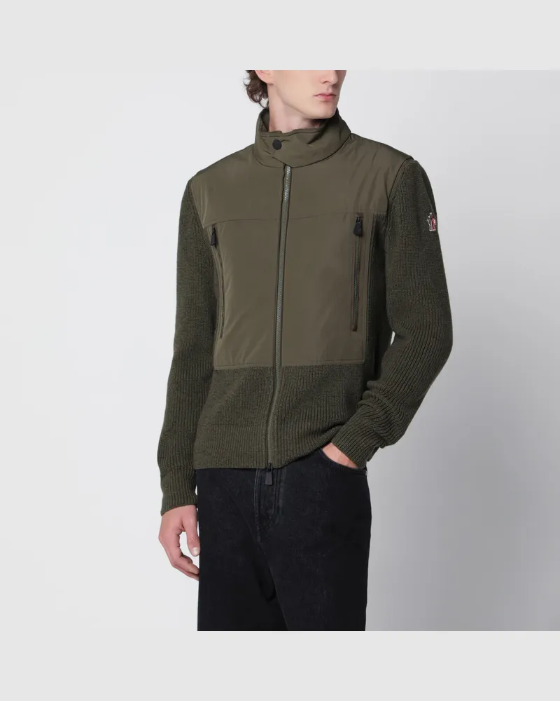 Moncler Olivgrüne Strickjacke aus Wolle mit Polyestereinsätzen Green