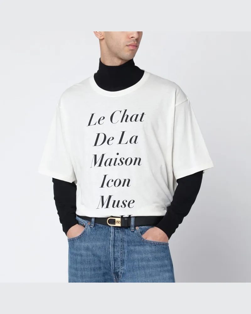 Valentino Garavani Elfenbeinfarbenes Le Chat De La Maison Icon Muse Anti Hero T-Shirt Weiß