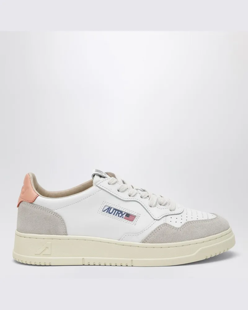 AUTRY Medalist Low Sneaker aus weißem/pfirsichrosa Leder und Veloursleder Mehrfarbig